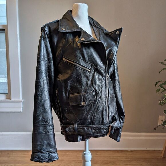 Vintage 80s/90s Leather Motorcycle Jacket Patchwork God Bless America Eagle M - Picture 3 of 13
